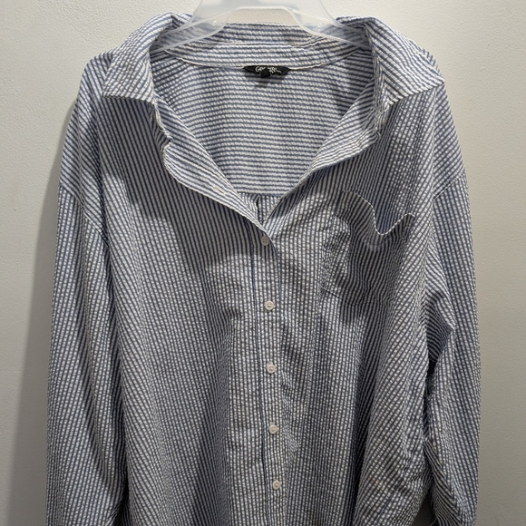 Blue And White Button Down Pin Striped Shirt XXL - Picture 3 of 8